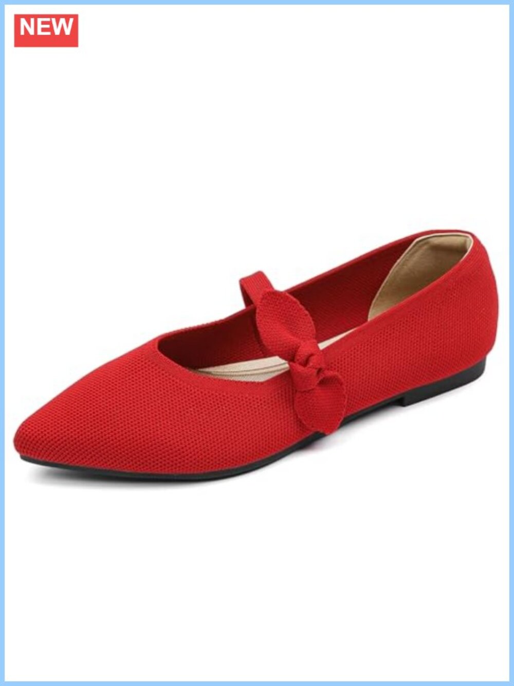Women's Pointed Toe Knit Ballet Flats Slip On Comfortable Office Shoes